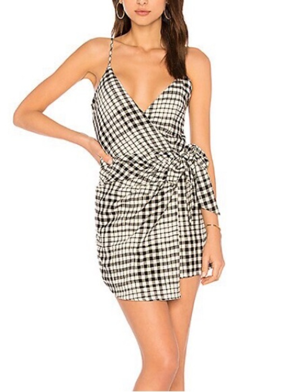 Free People Black & White Plaid Gingham Wrap Mini Dress